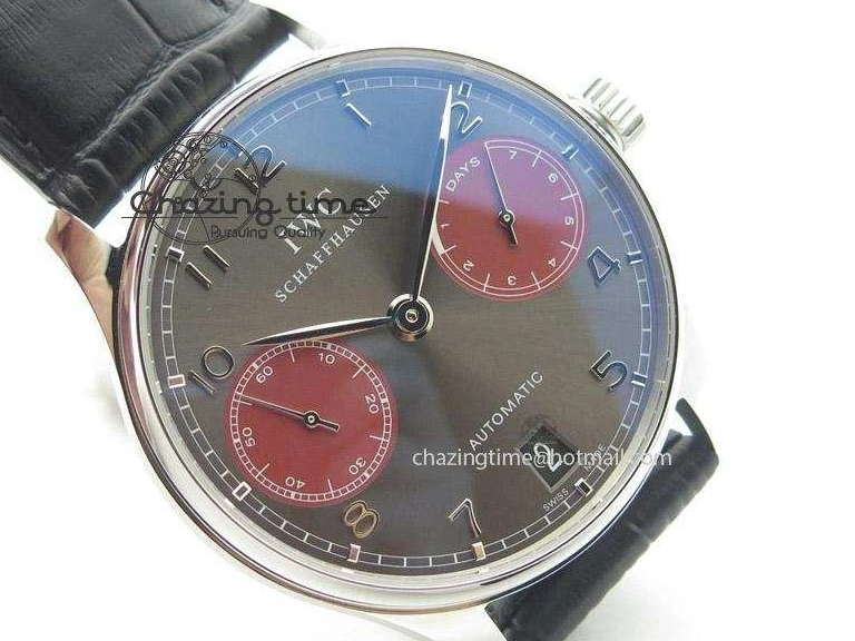 MIROTIME 0120 Portuguese Real PR IW500126 ZF 1:1 Best Edition Grey Red Dial On Black Leather Strap A52010 V Resilient 7333